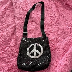 Peace sign black sparkly purse